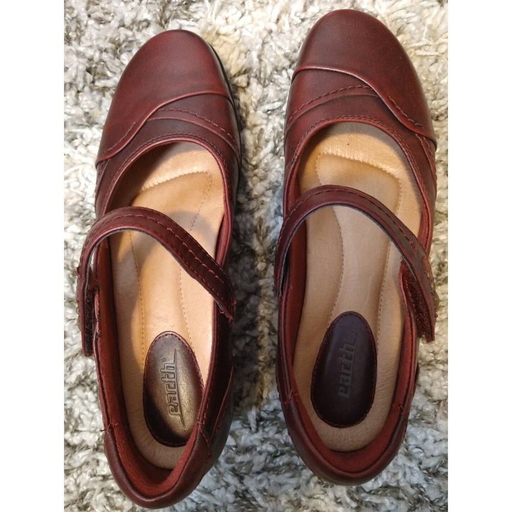 Earth Shoes Clover Bordeaux Mary Janes Womens 7 B Red Leather Shoes Maryjanes - Picture 5 of 10